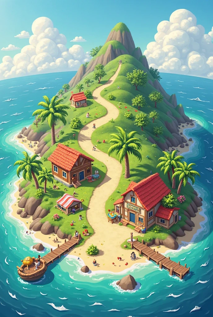 Put one "Stardew Island" Image caption，then the background is a cute cartoon island，where is the title?

