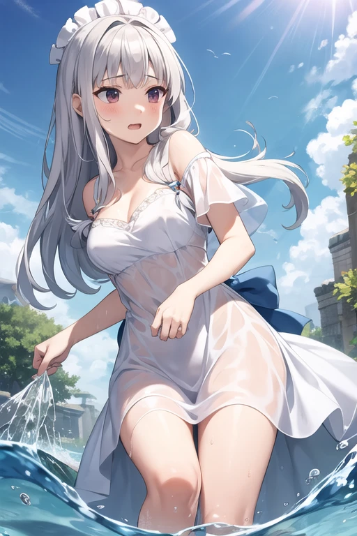 (masterpiece, best quality, highres),
elaina, solo, smile, long hair, open mouth, sky, looking at viewer, :d, upper teeth only, water drop, cloud, teeth, high heels, braid, outdoors, bunny outfit, a playboy bunny, bunny girl