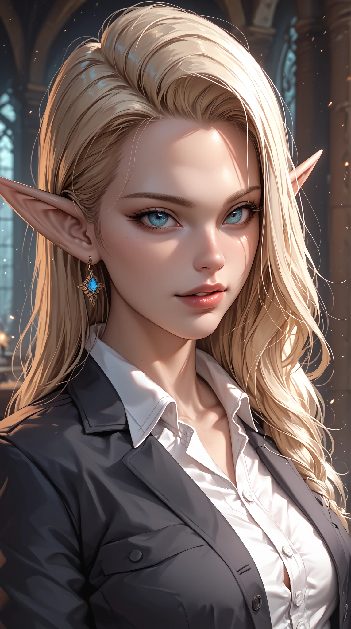 female，Elf，Elf之光，bold dynamic composition,vivid color contrast,intricate lines,Dark art style,Manucolgraf inspirational graphics,High-quality 4K ultra-detailed photo,professional-grade light effects,delicate texture,Unique deep atmosphere,deep dark tones, Mysterious Force Sense ,Stressful emotions