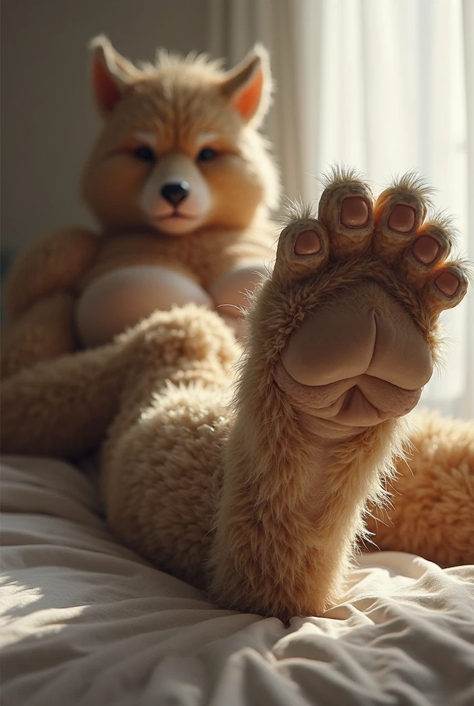 (((feral toddler lion, fluffy, on back, hyper sheath, hyper saggy balls, legs up, dirty balls, dirty, on bed, paw on sheath)))), best quality, photorealistic, hyperrealistic, ultradetailed, detailed background, rear view