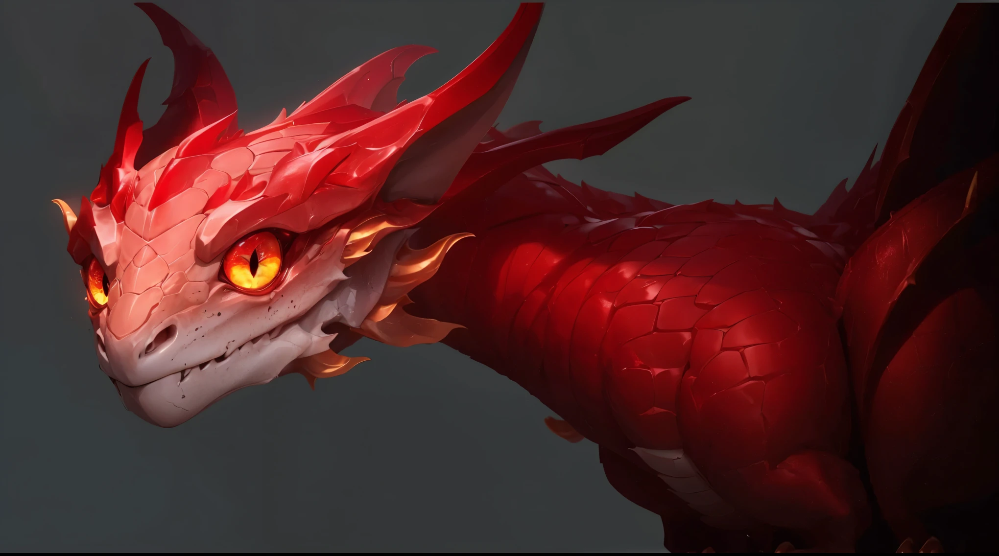 A red dragon with yellow eyes ,cales on its body