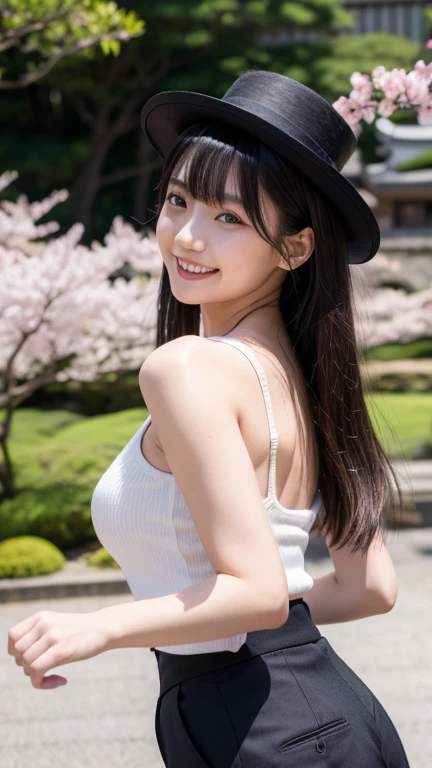 8K RAW Photos, highest quality, masterpiece, Ultra-high resolution, 3D, Realistic, One Girl, Asian, black_hair, black_Sailor_collar, length_hair, nose, Natural skin texture, light brown_eye, detailed eyes and face, smile, Beautiful legs, Huge breasts: 1.4、plump belly、Beautiful seaside location, (Detailed Background), (Huge breasts: 1.5), Blurred Background, Thin tiny lace bikini swimsuit、Chubby、Big Ass、from the front、Standing posture、Wide-open legs、カメラeye線、