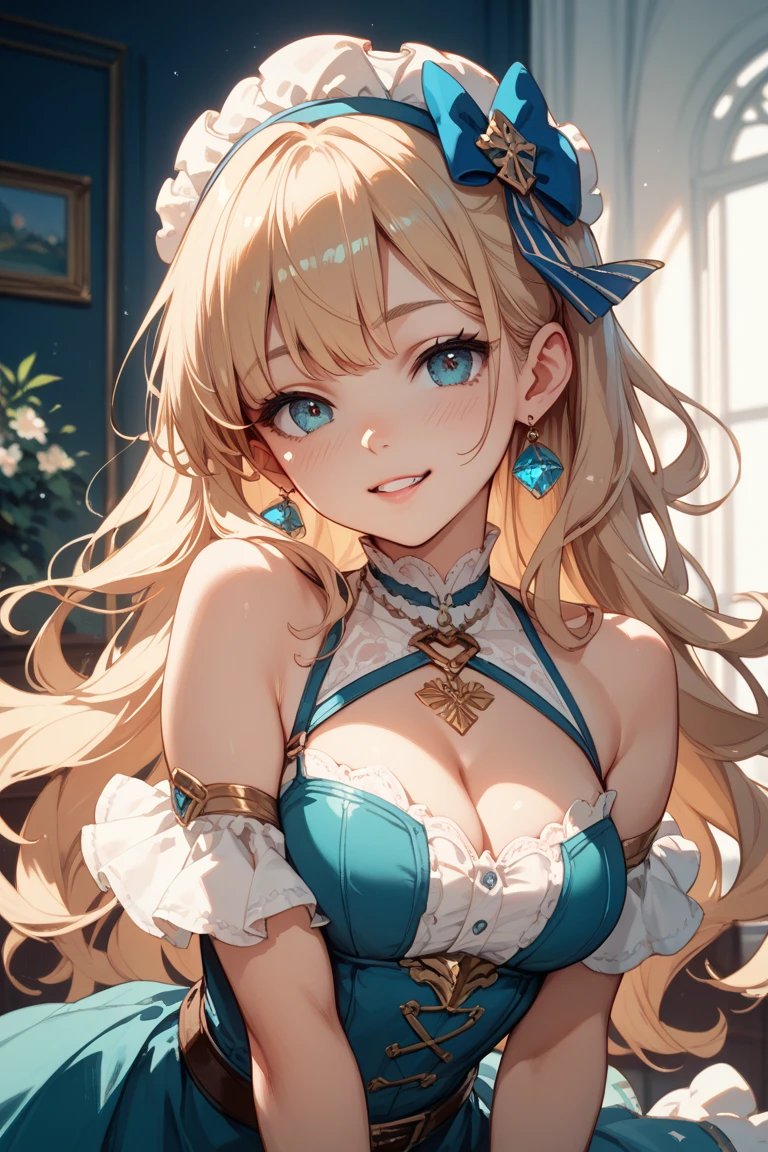 A beautiful girl in a corset and stockings posing for a photo, anime girl, flower garden with wooden benches, blue sky with white clouds, big rounds breasts, choker with bell, strapless corset, thigh highs, lace panties, beautiful detailed face and eyes, perfect anatomy, dark brown hair, long bangs, long hair, wavy hair, expressive hair, shiny hair, tied hair, hairclip, jewelry, lolita hairband, aqua eyes, glowing eyes, pupils sparkling, earrings, red lips , glossy lips, shy, embarrassed, blush, nervous, high detail, anime, anime style, cinematic lighting, image fill, framed, head out of frame, pov, multiple views, perspective, panorama, lens flare, Wide-Angle, f/1.8, 85mm, Nikon, 8k, super detail, UHD, retina, masterpiece, accurate, anatomically correct, textured skin, high details, best quality, highres, 16k