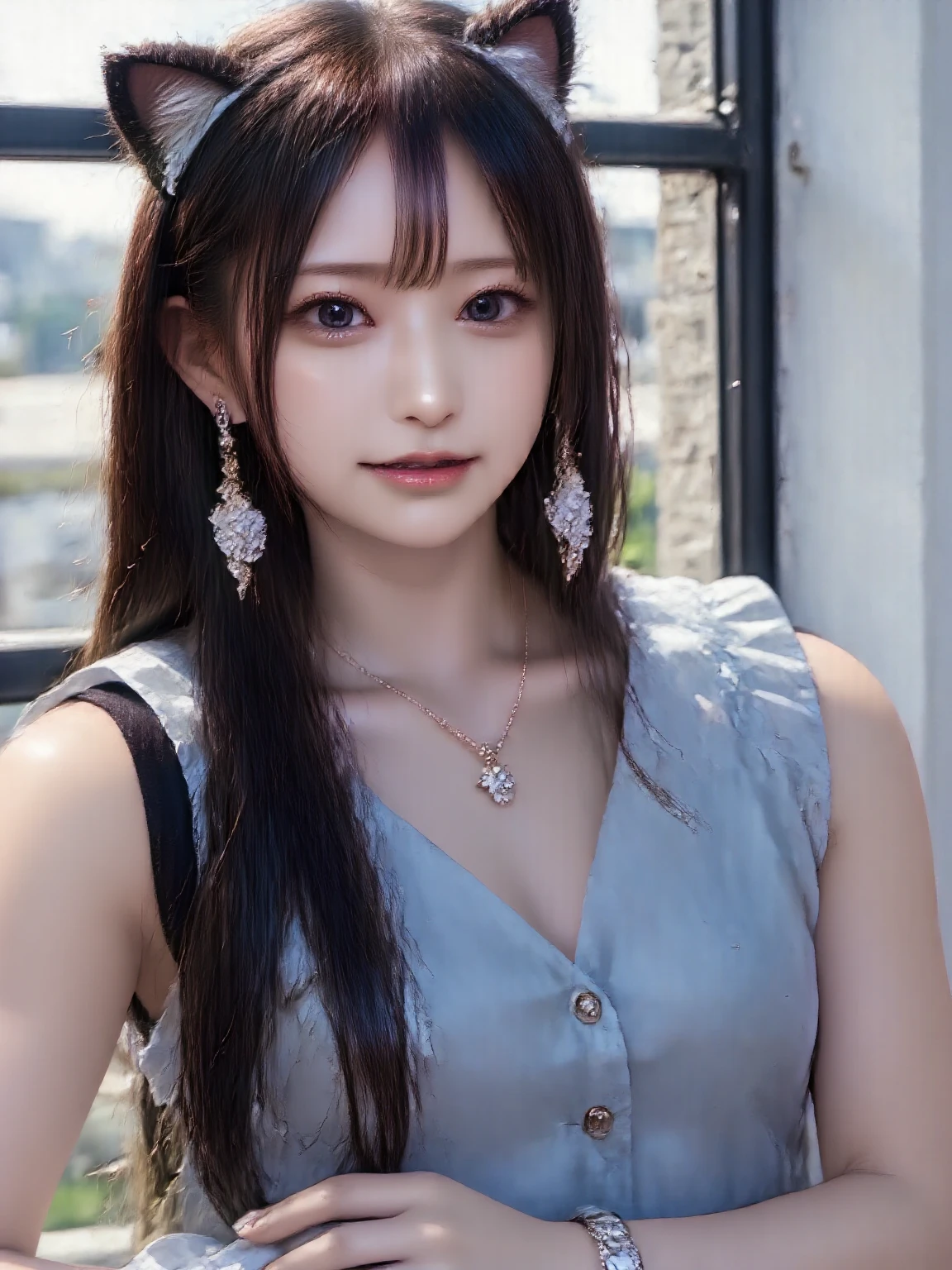 ((highest quality、masterpiece:1.3))、sharp:1.2、Ultra detailed realistic、extremely high detail、Braid、Dense and detailed dresses、I can almost see the beautiful clavicle nipples、concentrated、close、(perfect body beauty:1.1)、Highly detailed face and skin texture、detailed eye、fantasy、(pure black dress:1.3)、(rock:1.3)、double eyelid、((long hair:1.5))、(dark brown hair)、(well-groomed bangs:1.2)、((one woman))、fantasyキャッスル、tie hair、Black Princess、dark room、waterfall of darkness、The princess who turned evil、Fallen into evil、Evil Princess、necklace、luxurious ornaments、Eyes that hide a strong will、