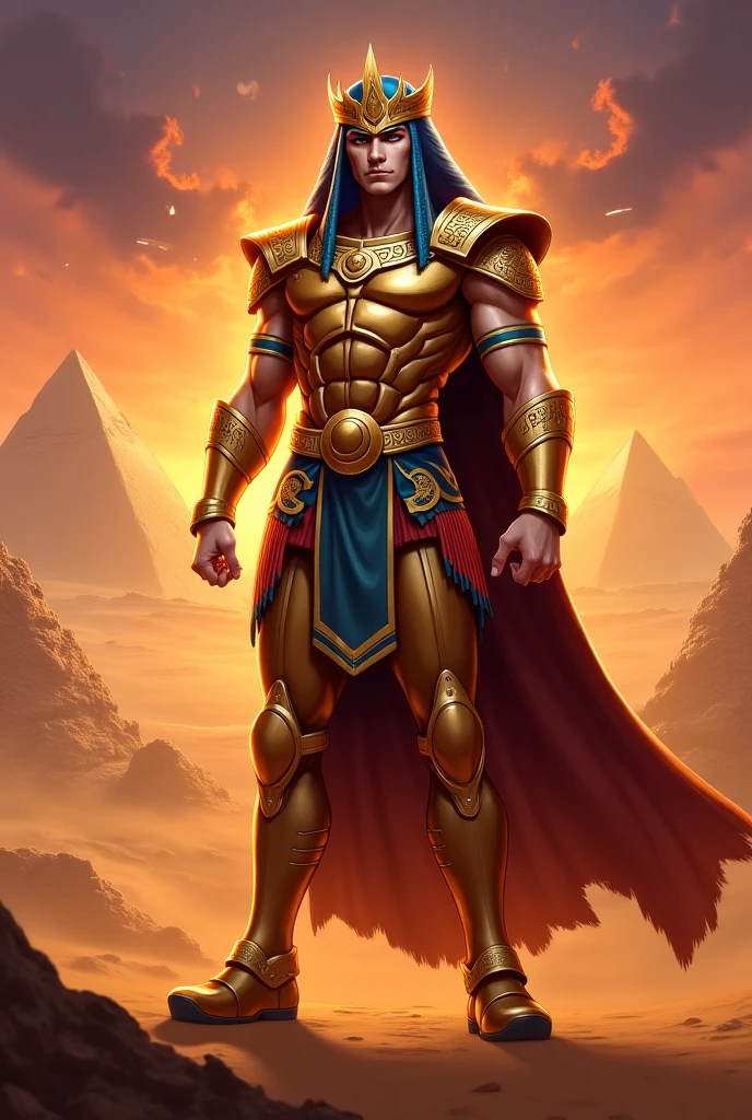 a man holding a sword in his hand, pharao king clothes