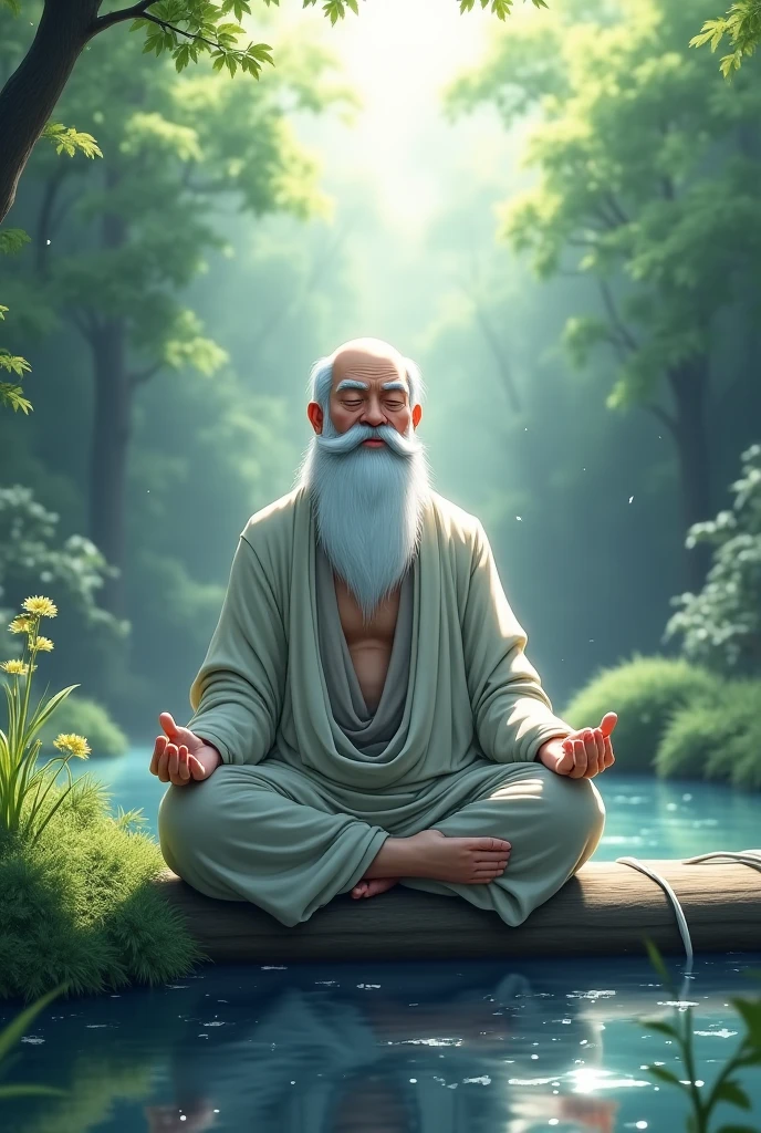 a man sitting in a tree, stoic pose, meditation pose, hands crossed, árvores de baoba, cinematic, focus on light, focus on shine, 8k, highly detailed, photorealistic, masterpiece, professional, dramatic lighting, vivid colors