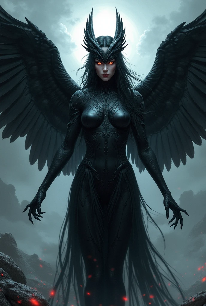 (best quality,4k,8k,highres,masterpiece:1.2),ultra-detailed,realistic:1.37,epic art,colorful scary angel,(Apterus:1.5),oil painting,angry eyes,dark wings,vibrant colors,mysterious background,heavenly atmosphere,glowing halo,intense emotions,expressive brushstrokes,haunting presence,ethereal beauty,foreboding shadows,ominous lighting,dramatic composition,demonic features,sharp and detailed feathers,distinctive textures,contrast between light and dark,awe-inspiring,otherworldly,divine,fantasy theme,mythological creature,impressive wingspan,dynamic pose,ominous clouds,fallen angel,intricate details,captivating,unforgettable,visually stunning, no text