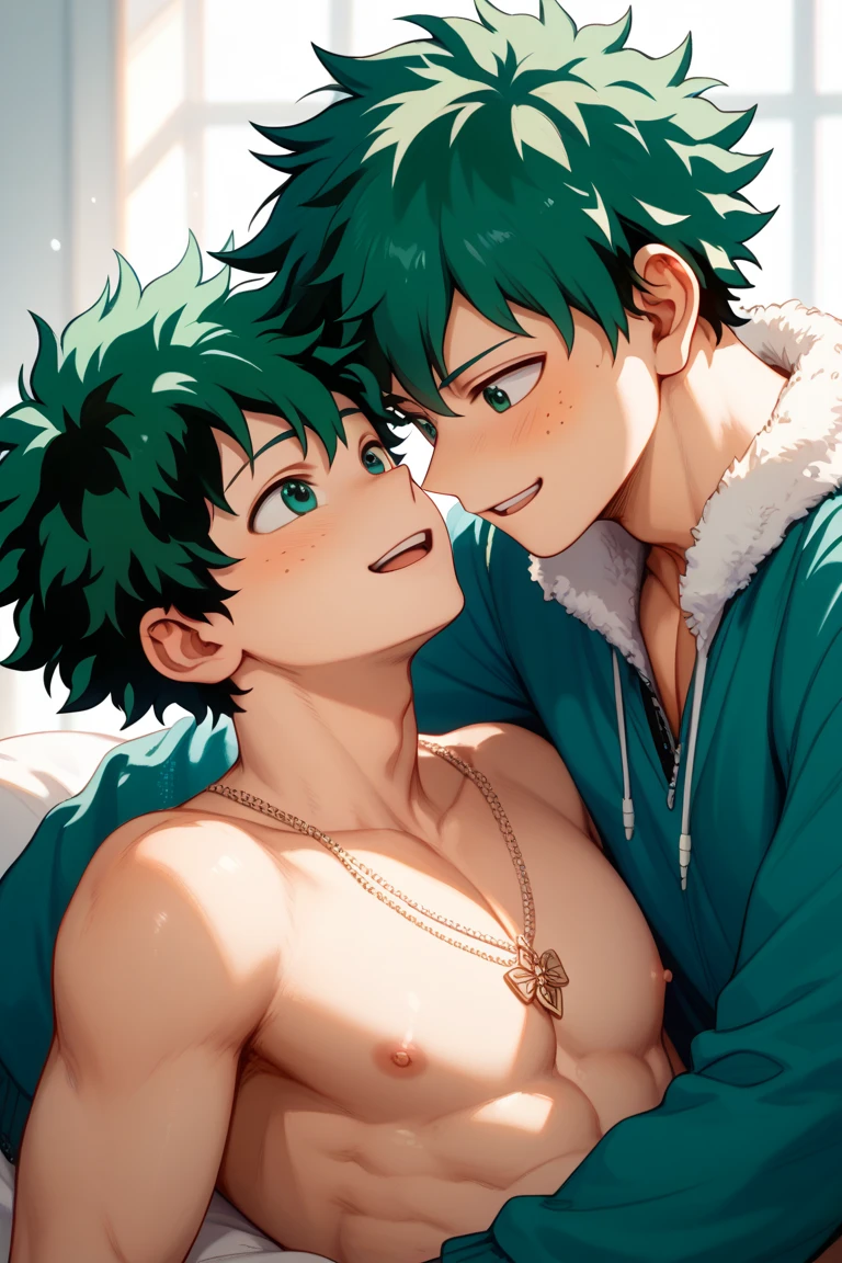 Hot boy deku from my hero academia with only an underwear touching himself between the legs, with a blushing face and very horny
