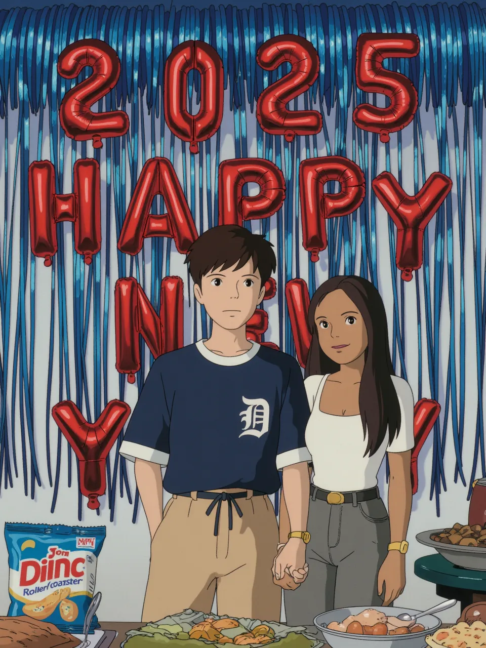 girl and a boy dancing under the moonlight, girl with red outfit, and boy with swimsuit, dancing,, movie poster, you and me