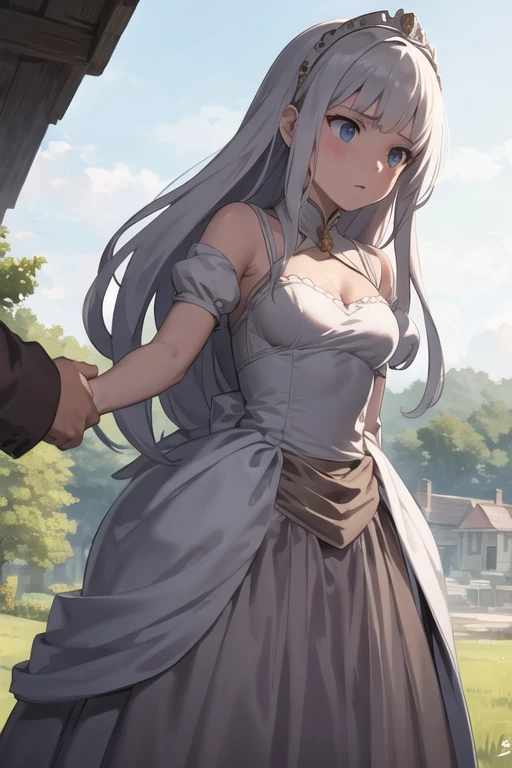 ((((The medium used to create this artwork is an illustration, with a realistic and photorealistic style. The artwork is of the best quality, with a resolution of 4k or 8k, ensuring ultra-detailed and sharp focus. The colors are vivid and the lighting is carefully crafted to create a visually appealing scene. The artwork showcases the human body in a tasteful manner, highlighting the beauty and elegance of the female form. In the background, there is a garden setting, featuring lush greenery and blooming flowers. The composition is balanced and visually pleasing, emphasizing the beauty of nature. The artwork captures of firefly as a strong and captivating character, with attention to detail and realism.)))) (Masterpiece) best quality, 1girl, 1boy, , boy has short hair, girl bent over the table, boy’s penis is inside, girl looking back at the boy, boy tugging her hair, they have sex, fireflydef, jacket, dress, bow, hairband, hair ornament, grey hair fireflycus, hairband, hair ornament, grey hair