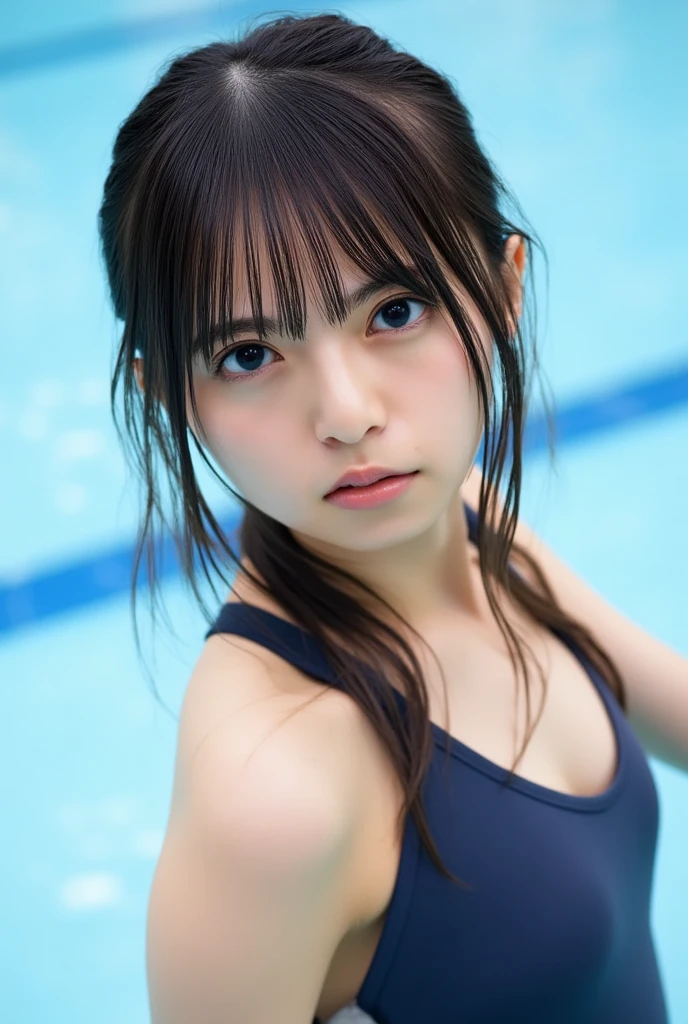 (8K, RAW Photos, Highest quality, masterpiece: 1.4), (Realistic, photoRealistic: 1.4), Super detailed, Ultra-high resolution, One Girl, Beholder, Beautifully detailed face, smile, (Slim waist: 1.0), Beautifully detailed skin, Skin Texture, Floating Hair, Professional Lighting, Middle Chest, Kind eyes,(small wet breasts:1.6), (beautiful wet nipples:1.5),(undressing:1.9), (:1.0), (law panty:1.5), (sleeveless wet blouse:1.1),(Feather Cut:1.0), (petite:1.0),(upper body:1.0)