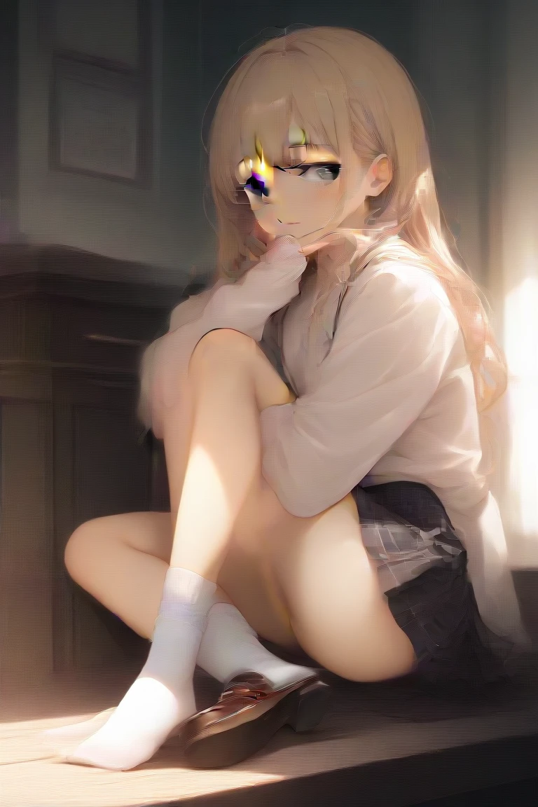 ((Highest image quality)),,(Please get used to it)、perfect face、whole body、 (((Highest image quality))、(1 girl)、(perfect anatomy)、cute girl、(Dirty hair)、face to face、Short knitwear、nipple protrusion、I can see the nipples、Breasts porori,peeing self、urine stain、