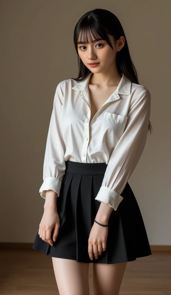 (RAW photo, best quality, masterpiece: 1.2), (photorealistic: 1.4), best lighting, 20 years old, (detail face, detail eyes, light gray eyes, light gray hair, short straight bob cut, Symmetrical eyes, huge breasts :1.3)