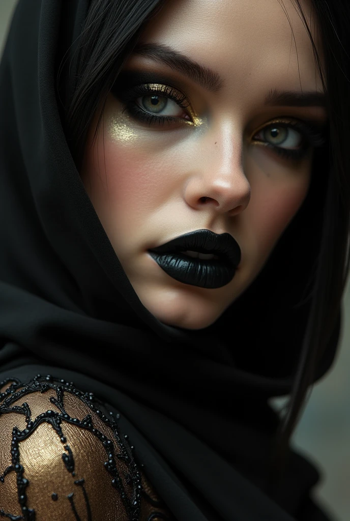 MUSLIM HIJAB WOMAN WITH 
BLACK LIPS
