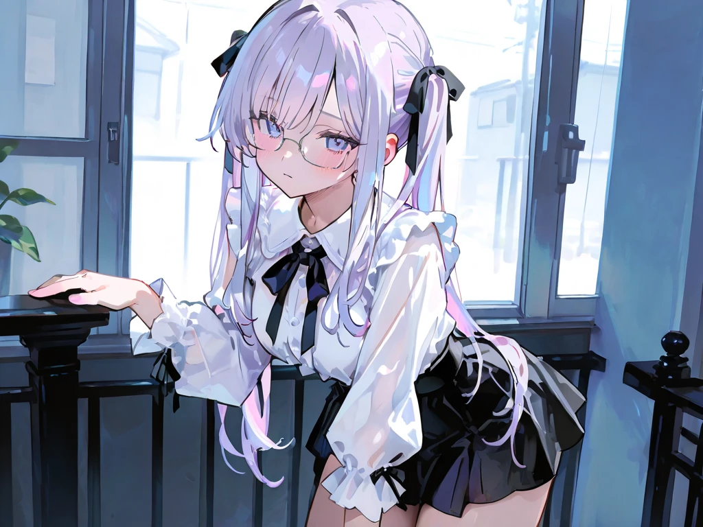 (nsfw:1) short stature best_quality hair streaked pink summer room wear gray hair full body loli small tits little girl future thigh high cute child body shape masterpiece plain clothes anime 1girl medium hair skirlt lift side_tie_panties {{{cameltoe}}}