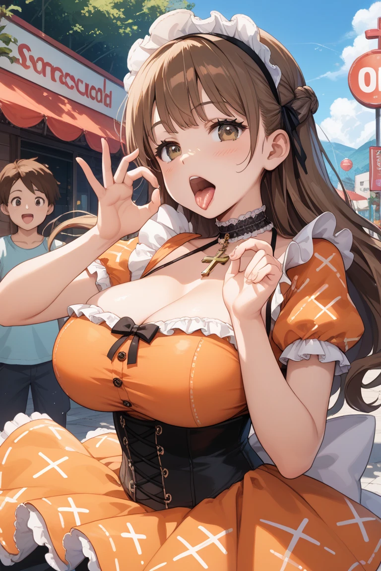 One Girl, length, Electric guitar, Solo Focus, (Depth of written boundary, Ambient Lighting, Blurred foreground, Blurred Background:1.3), atmosphere, Flares of light, Intricate details, Enhanced lighting、smile、On stage with the audience、Portrait、Yellow Jacket、Black shorts、Camel Toe、Giant tit、Nipple Puffs、Cleavage、Plump、Super big breasts、Super big butt、Cowboy Shot