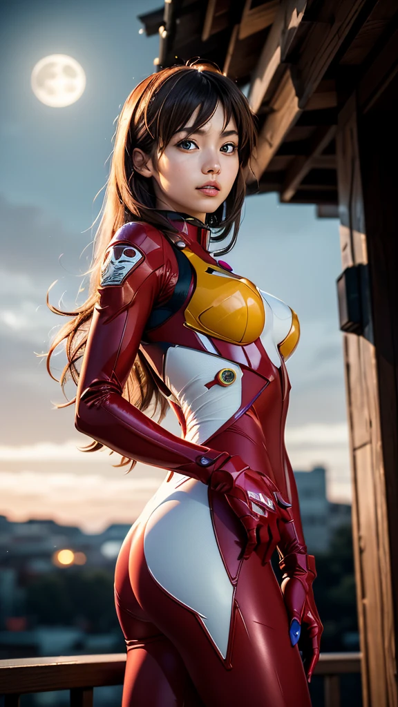 Ultraman、realistic、realistic、cinematic lighting, Girl in a shiny red and silver suit、15 years old、professional photos、Don'Do not expose your skin, japanese model, japanese cgi、Ultraman Suit、, Power Rangers Suit、tight and thin cyber suit,Whole body rubbery、There's pink There、 delicate body, big breasts、small ass、thin thighs、thin arms、thin waist、camel toe、Both sides of the cyber suit stick to the skin、Big eyes、black short hair、facing the front、facing the front立っている、A glowing sphere is embedded in the chest.、Essay Examination、 blue sky background