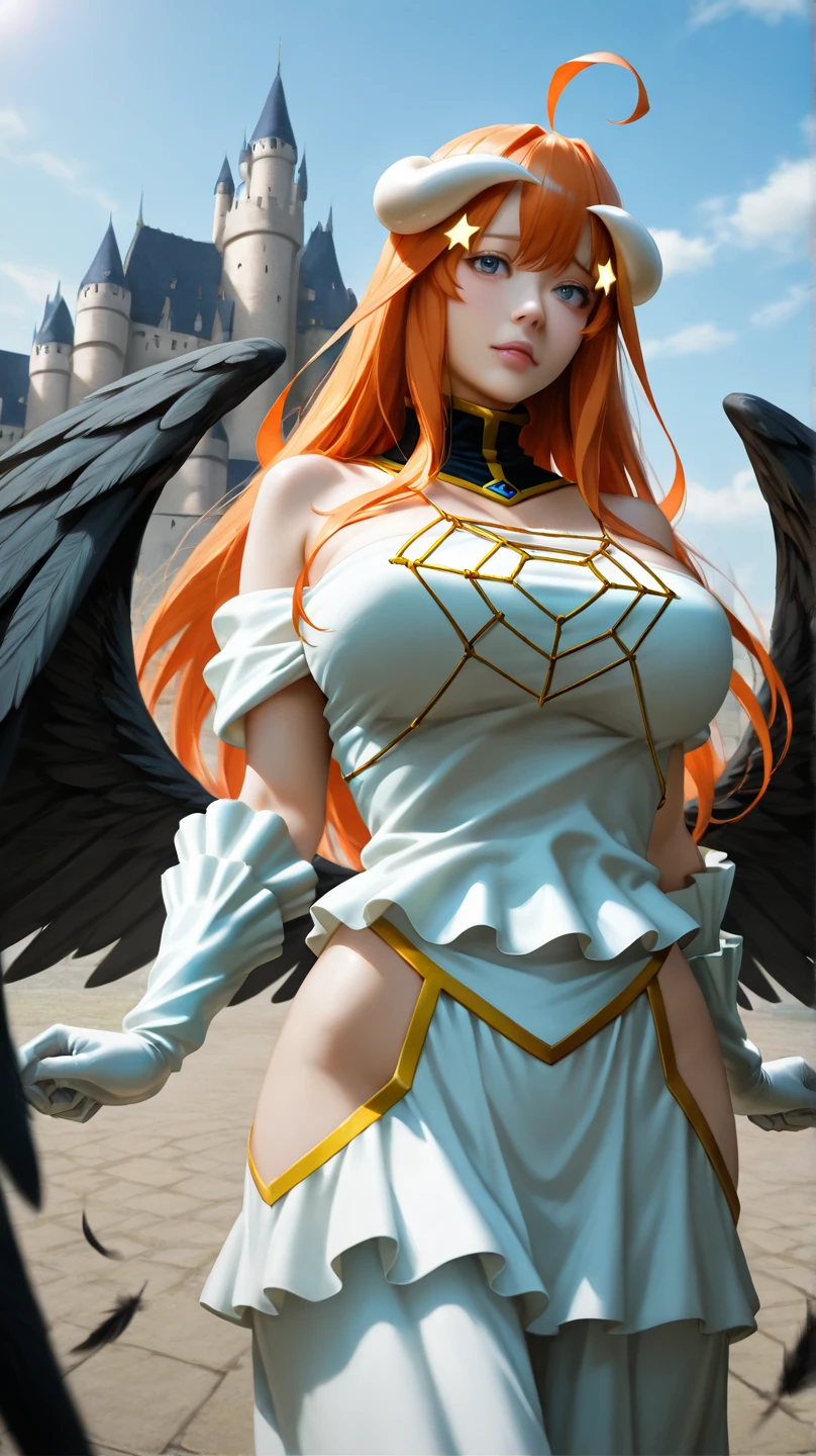 Rias Gremory dressed as an angel, Angel costume, angel costume, alas, angel wings, vestido blanco, cielo soleado, aureola, mirando al espectador,