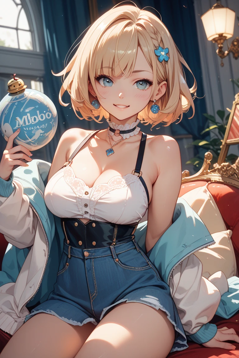 masterpiece,best quality, Super Resolution, Extremely detailed,
1 Girl,MEMCHO Multi-color hair, Blonde and Brunette, short hair, blue eyes, (:3 :1.4)
(Blue sweater, Black sweatshirt, Shirt under sweater, Off-shoulder tops)
Pearl Necklace, earrings, trumpet,huge , Crazy breast swelling, Chest larger than shoulder blades, Big breasts and thin waist,(huge breasts:1.2),Hydrated skin((rogue))((非常huge乳房)),((Grooves reveal original skin))