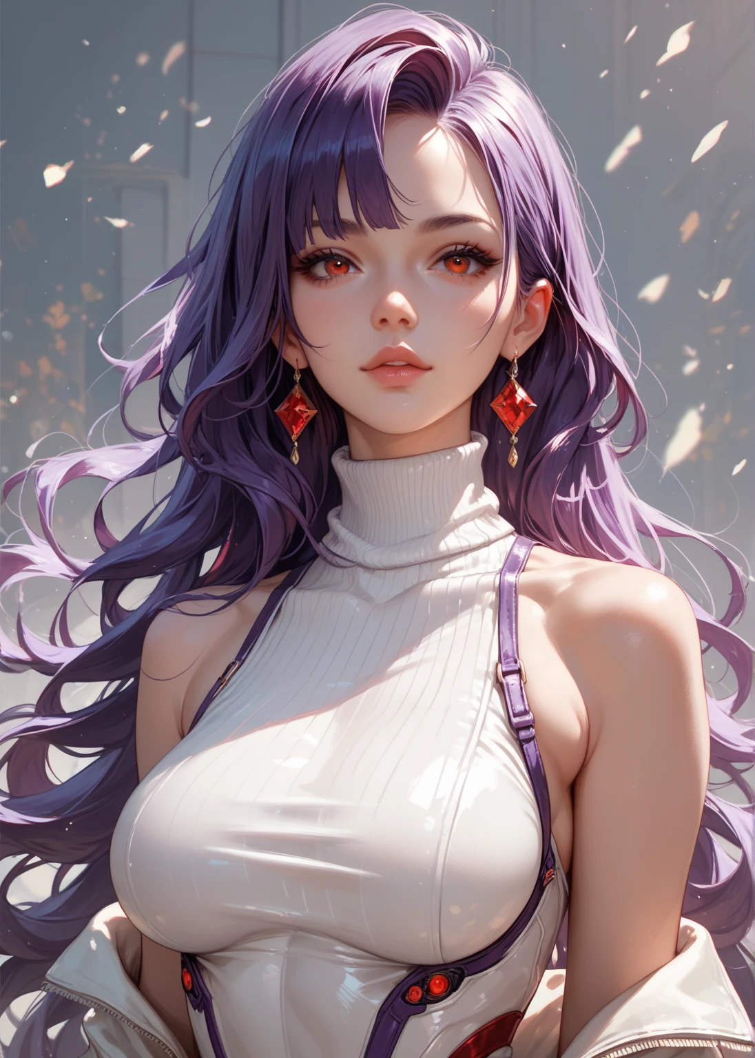 beautiful lighting,La mejor calidad,Obra maestra,Ultra Highres,fotorrealista, (Suave_luz:1.5),(the lighting),Elegancia delicada,Belleza cautivadora,Tender balance,encantadora, cuerpo completo, 1 girl, solo,((pechos enormes:1.2)),Kido_Saori,(AthenaCloth_armadura:1.1),cabello lavanda,(pelo entre los ojos:1.2),sentada, Volver al visor, Fondo simple,