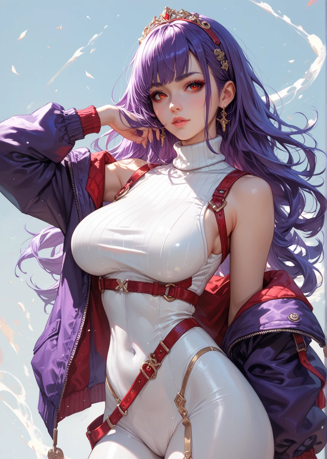 Here's what is optimized for Stable Diffusion's Prompt format:
"high qulity,Meticulous CG work,best illustration,Intoxicating picture,Floating feeling,A high resolution,dynamic angle,dynamicposes,A beautiful girl,eBlue eyes,Colorful hair(silber hair:1.3,redheadwear:1.2,Purple hair big breasts,Yellow-haired:1.3,Green hair:1.3),White martial arts costume,Ribbon around the neck,Beautiful face,water dripping,Clouds,eventide,Wide view,Watercolor effect。" --auto