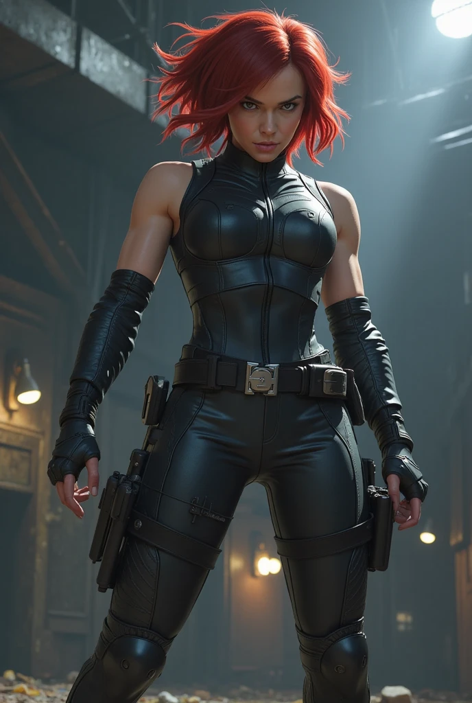 civil war black widow, full gloves, captured by ultron, tied hanging
