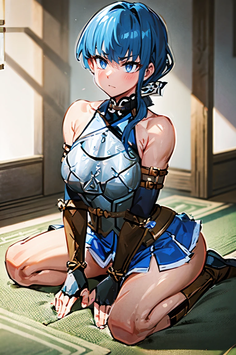naked, top quality, masterpiece, (Original photo, natural light:1.1), (correct anatomy:1.5), ((front view:1.OV, 1 girl, aqua from konosuba, Looking at the viewer, cowboy shot,(looks younger than his real age:1.3), quite detailed skin, dark eyes, ((narrow eyes:1.4)), finely detailed nose, Beautiful lips, (embarrassed:1.3), ((small, Slim:1.4)), ((Beautiful breasts:1.2)), (((Hands behind your back, restrained, Shibari, rope bondage:1.5))), (((Sitting on the floor:1.4))), (((in room, midnight, a dark room, Empty room:1.2))), fears