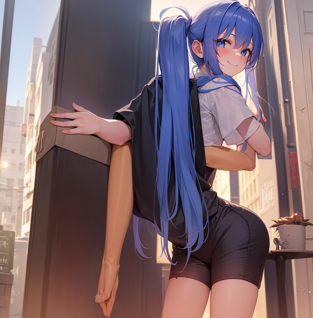 best quality,ultra detailed,extremely detailed and beautiful,perfect anatomy,perfect hands,(outdoor,sea)++, (1GIRL)+++, (HOSHIMACHI SUISEI),blue eyes,blue hair, long hair,topless, micro bikini, pov,seductive smile,(looking back),Forward bending,standing,(pussy:1.3)+,(spread anus:1.4), (flat chest:1.3), star hair ornament , choker, (crowd of people)+,