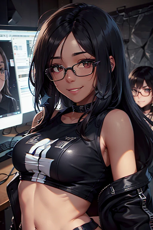 (Finest quality)),(超A high resolution),(ultra-detailliert),(Meticulous portrayal),((Best Anime)),(Finest works of art),Ultra-Precision Art,The art of astounding depiction, cyberpunked,Glossy lighting:1.3 Small, dark room:1.5,PC, (1人の女性:1.5),Sleeping on your back on the bed:1.3,latex bikini,Slim body,headset on head,eye glass,mole