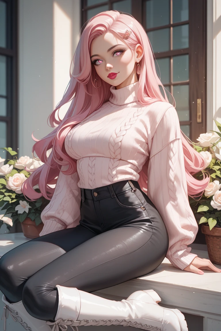 <lora:koreanDollLikeness_v15:0.7>, ulzzang-6500-v1.1, best quality, ultra high res,(idol), (photorealistic:1.4), 1girl,(hiqcgbody, pink hair), ((short ponytail)), black skirt, grey blazer, white shirt, nametag, glasses, mean looking, serious face, (parted lips:0.7), office, working, from behind, sideview, looking away, hallway, ((stockings)), (from below), [:(detailed face:1.2):0.2]