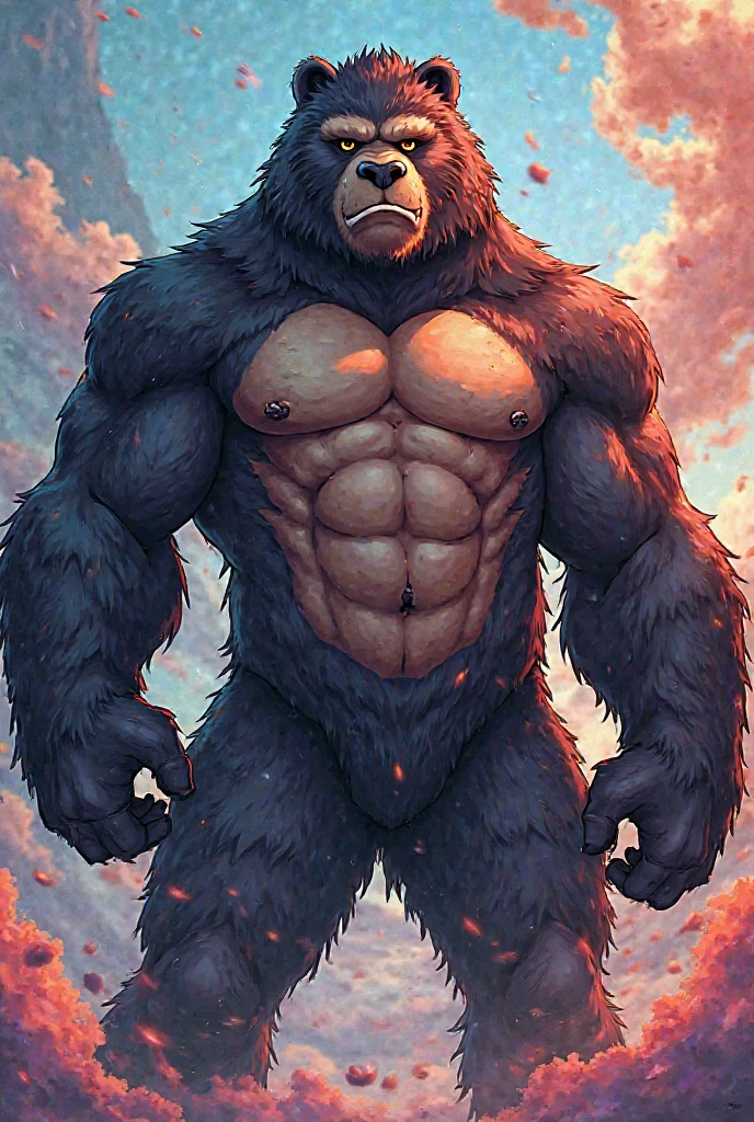 ((solo, full body perspective, standing, snarling expression, anthro, looking at viewer)), male, ((bull-face, detailed fluffy fur, extreme detail, medium-length horns, muscled body, hooves, two-tone fur, brown and white furred body)), grey eyes, high contrast, dynamic composition, high resolution, (five fingers)