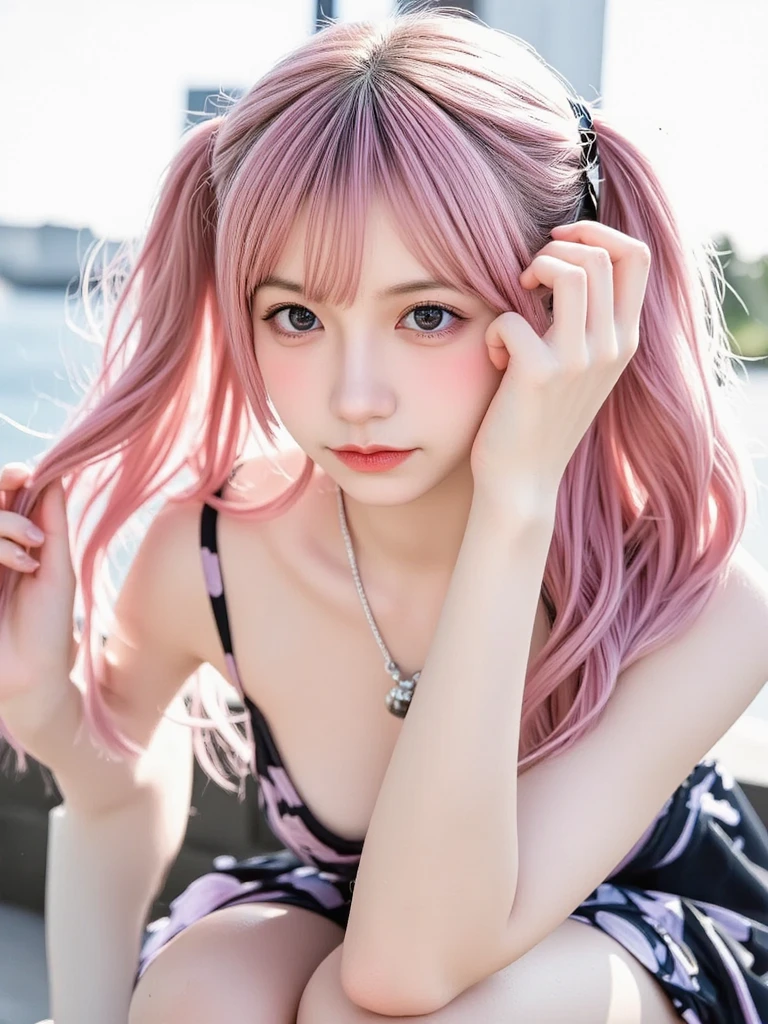 absurdo、Ultra detallado、masterpiece、de primera calidad、ROMPER、Arte oficial、(beautifully aesthetic:1.2)、(pintura de acuarela:Ondulado)、ROMPER、Beautiful devilish girl、una chica de belleza、(kawaii:⒈3)、sixteen years、ROMPER、cabello colorido、Chapoteo,(((Peinado de doble cola)))、(Cabello mezclado con rosa y plata.:1.2)、(Arte fractal 1.3)、ROMPER、oreja de gato、un sexy、ROMPER、zapato、humano - en forma、ROMPER、Un biquini blanco、ROMPER、ojos azules、ROMPER、de un lado、Mira a los espectadores、ROMPER、Apuestas de felpa、ROMPER、timidez、strain、rubor rojo、ROMPER、Grabado Showa、ROMPER、Estilo ideal,(bright pink lingerie),blanco perla