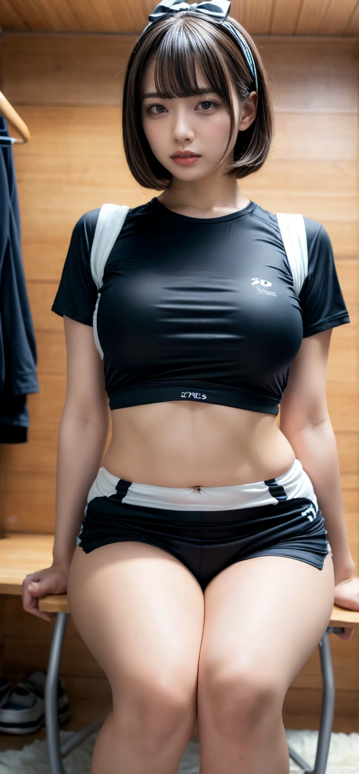 ((Browsing Caution)),highest quality, Tabletop, 超A high resolution, (Realistic:1.4), RAW Photos,(1 Girls 1)), Very detailed,Realistic,Realistic highly detailed cute girl,(20-year-old),Perfect balance,8 blushes,Round Idium Chest,Cleavage,(Photo of a girl in a school gym on a wooden floor),((Bloomers, Navy Blue Bloomers, School, Gymnastics shirt, White T-shirt, Gym suit:1.5)),Oral Teaching,Eyebrow problems,Embarrassing,Confused,Enchantment,A melancholic look,Ecstatic face,What it feels like,Leaning forward,Legs wide open,Please lift your legs higher,She seems to be crying,I think'I'm going to pee,Full Body Shot,Bobcut