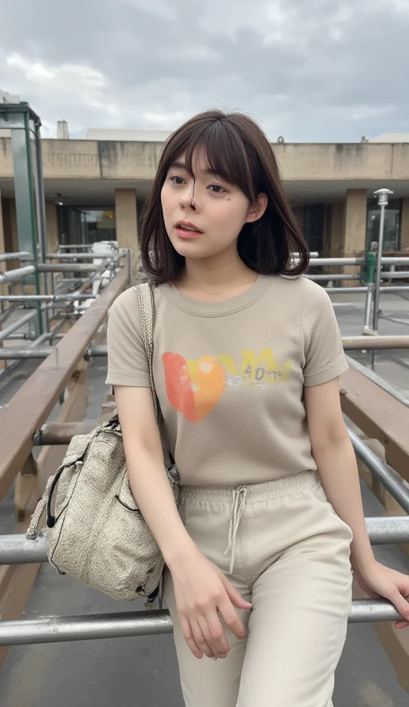 20yr old、The bikini、T-shirt clothes in cute colors、legs are long、with light glowing、a smile