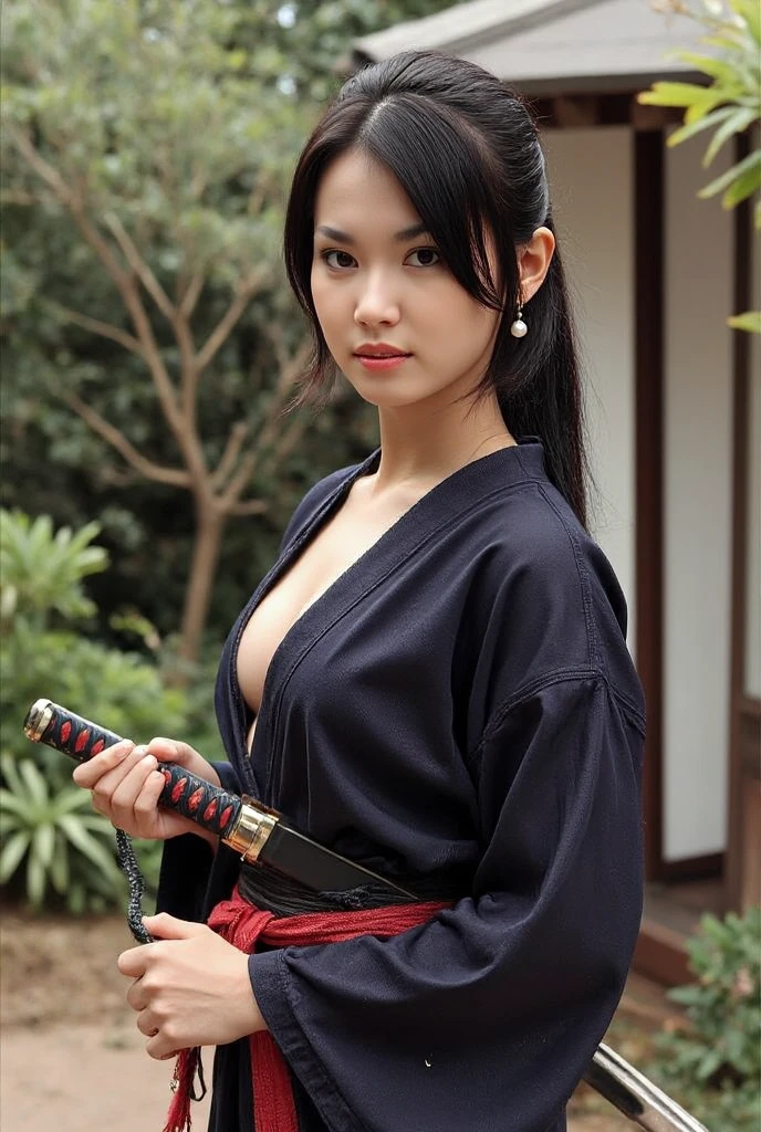(Realistic, photo-Realistic:1.37),(8k, RAW Photos, Highest quality, masterpiece:1.2), cute, Super detailedな, 超High resolution, Kodak Vision Color, Filmed with an Arricam LT camera,Highest quality, sexy、Nipples are visible、Cleavage、Lively, 8K, High resolution, 1 girl, Escape, (Professional Lighting), (Portraiture:0.6), Moss-covered Japanese garden、bamboo forest、bamboo forestの中を駆け抜ける、moonlight、Tie your hair up、Bun Head、Japan House、Ninja屋敷、Smile、Black Hair, (Medium Hair),21 years old、slender、Ninjaの刀を持って、Japanese,Female ninja、Medium Hair、若いJapaneseの女の子,Ninja, Evil look,,Combat Stance, Swinging a Sword, Very detailed, Full body image, Vibrant appearance, Creative Action, Very detailed, Imaginative,RAW Photos, 8k, masterpiece,Highest quality,Super detailed,Very detailedイラスト,Very detailed,Intricate details,High resolution,Very intricate details,