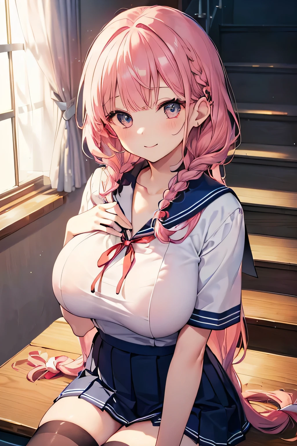 perfect human body,girl, mature female, mature, Beautiful wife,milf, very long hair, french braid, side braid, Big, etc,blush, lipstick,(Very detailed background、office), clavicle,(ultrashort)Sailor suit,translucent,(White),, skirt lift,((woman with fever)), ((Sweat,steam)), huge ,((The expression of color)), (blush:1.2),