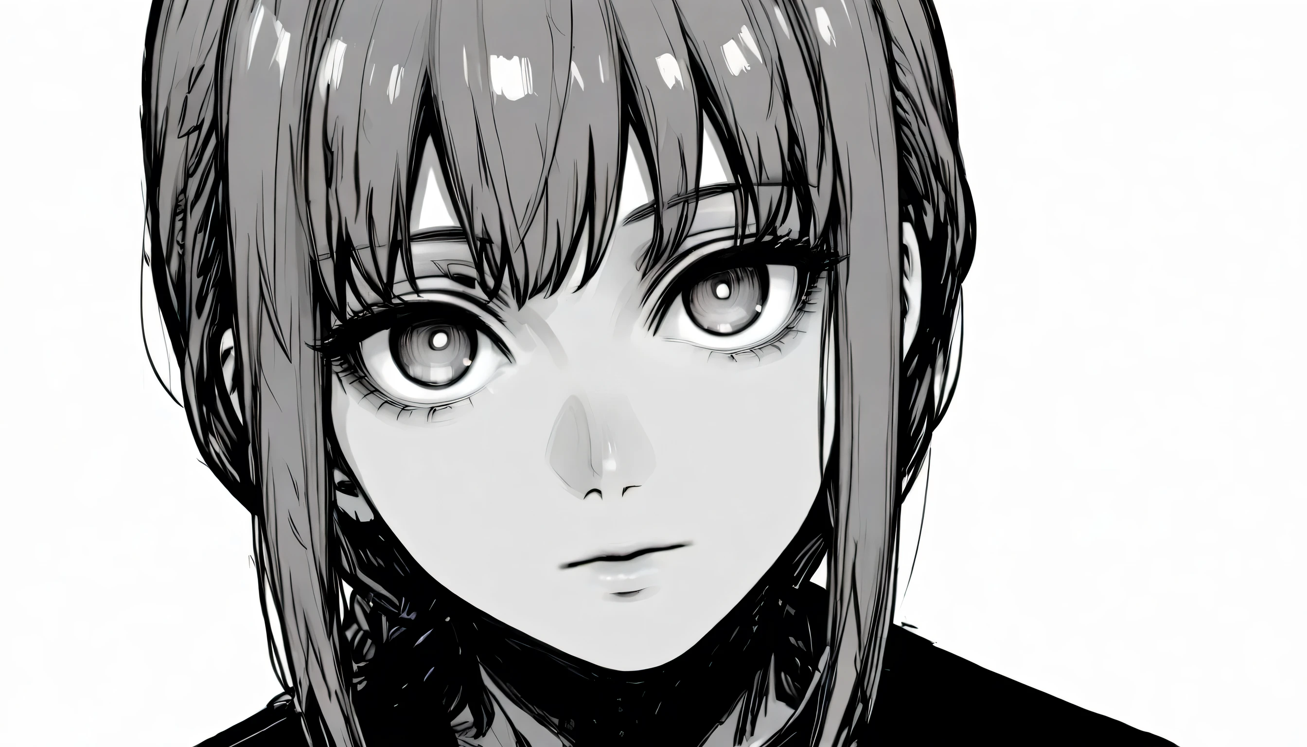 makima,face is expressionless,Looking up,She's looking at me,View from the bottom up ,cool