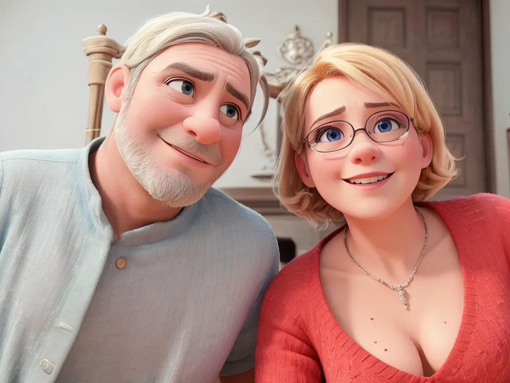 Grandfather and his 20 year old granddaughter with huge breasts in lace bra in the kitchen