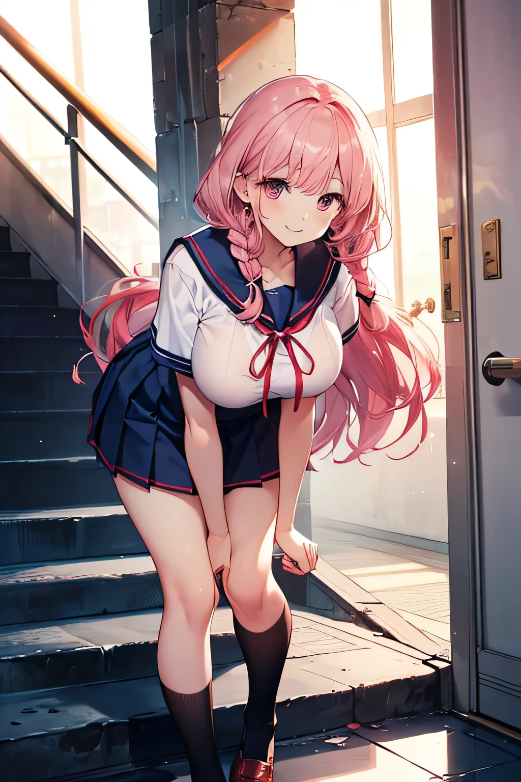 (((2 girls))), (((twins))), medium Hair, long hair, ponytail, pink hair, purple eyes, (cute white underwear), (cute school uniform), embarrassed, (cowboy shot), (((((showing underwear))))), (((((skirt lift by myself))))), (((from front))), (from below), ((32K)), ((best quality)), ((ultra high res)), ((HDR)), ((uhd)), ((extremely detailed CG)), ((unity 32K wallpaper)), ((perfect anatomy)),