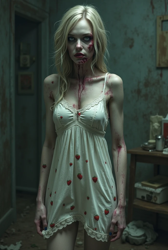 A zombie girl, ripped sexy dress, acrylic painting style 