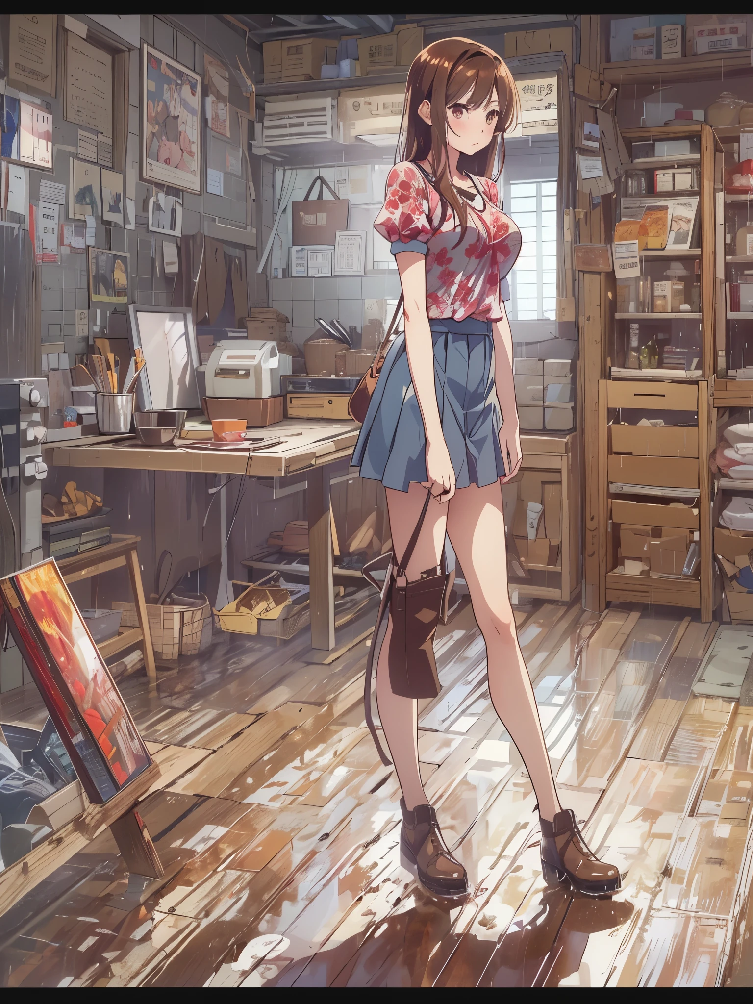 NSFW, High-quality, High-resolution, Anime sketch, Warm main color, (Angle looking up from below, Low-angle shot), Back-facing, (cleaning woker Girl), Natural lighting, (she is standing on the top of a stepladder:1.8), Bright facial features, Happy expression, Ponytail hairstyle, Brown hair color, (Cleaning outfit with mini-skirt, (showing underwear)), Large eyes, Smiling mouth, Brown eye color, Natural skin texture, Slightly tan skin exposure, Normal bust size, 20s age, Slim body type, Natural charm, Cleaning tools, Sneakers, Countryside old house, Bright living room, high effects, background is ceiling, Greenery in the yard, Sunny weather, Afternoon, Calm atmosphere., (The drawing is thin and deep:1.3), (The drawing is thin and deep:1.3),