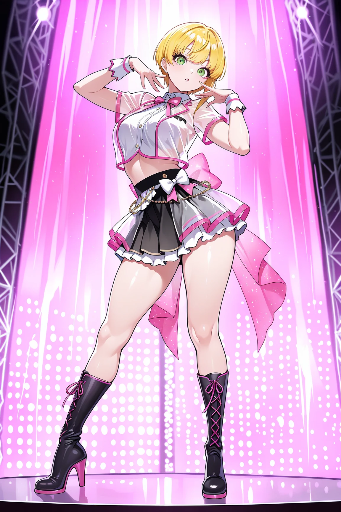(Masterpiece、Highest quality、Very detailed、4K)、One Woman、Super short skirt、No panties、Idol、Sweaty
