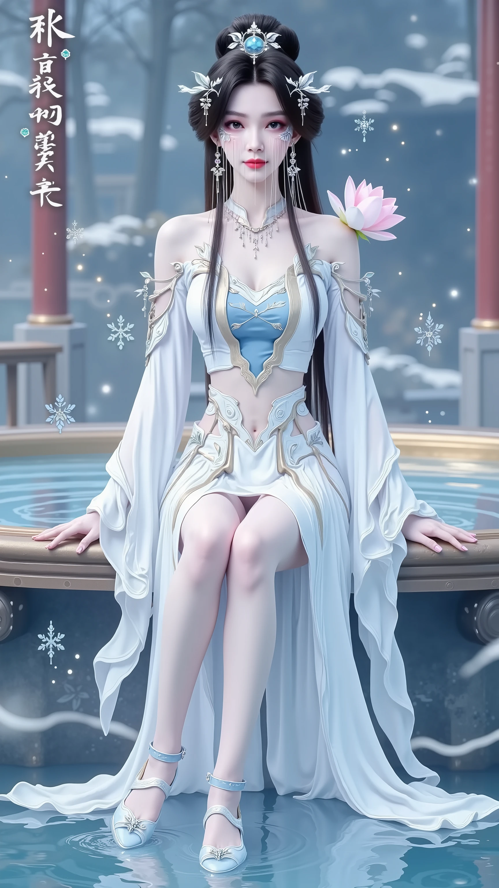 一个穿着连衣裙的女孩躺在Starry Sky下的床上,Exquisite smile,Beautiful and delicate eyes,Beautiful and delicate lips,Extremely detailed face and eyes,Long eyelashes,Full body,Flowing hair,belly button,best quality,excellent work,Super,(Reality:1.4),RAW photos,(Beautiful face:1.2),(Lying on the water:1.5),1 girl,(absurd),(8k), (4K),Octane Rendering,Starry Sky,((Full body view)),barefoot,Cross-legged