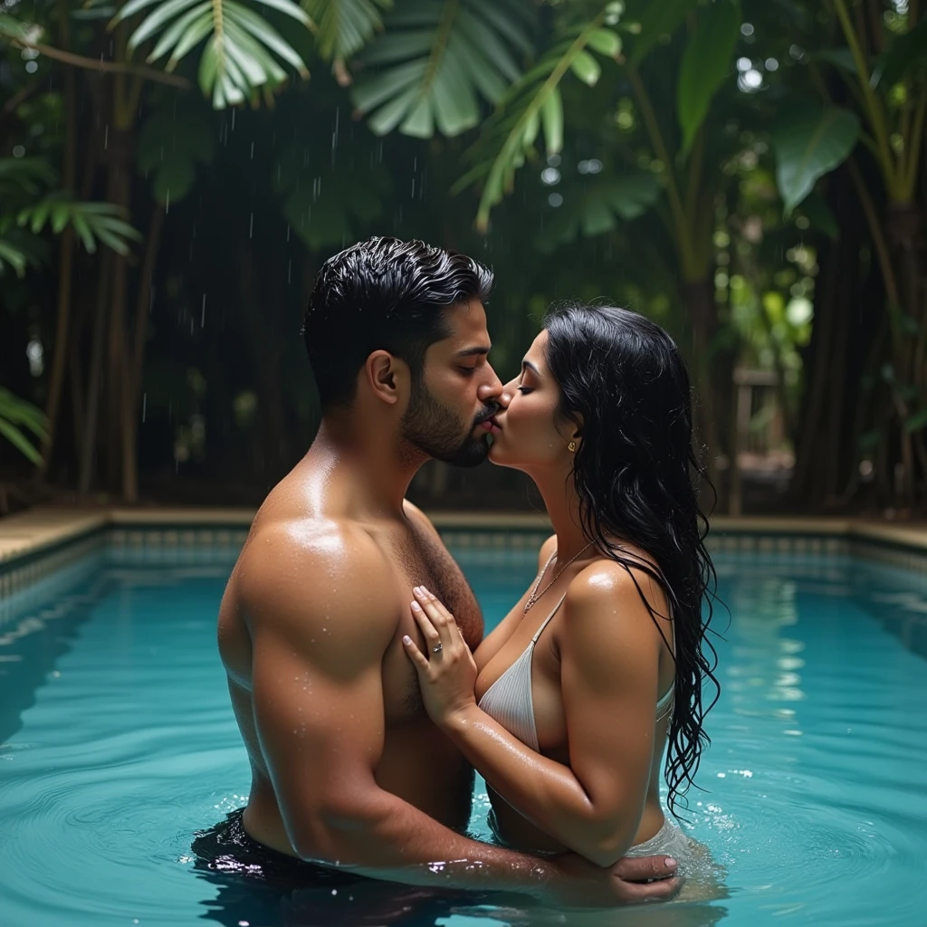 Hot Indian guy inside swimming pool with an hot indian girl playing 