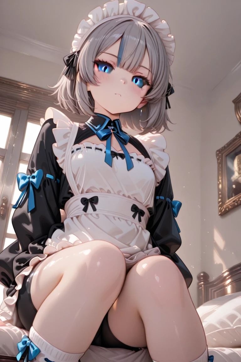 NSFW, BREAK (((Peeing:1.5、Pee:1.5))), BREAK(((Shooting from below)))、The whole body is visible,bedroom,(((undressing,panty pull,Urinating、holding a urinal))), BREAK (((Test:1.5))),(((official art、highest quality、Unity 8k wallpaper、32k:1.5、masterpiece、super detailed、超high resolution、realistic、Photoreal:1.2)))、(cinematic lighting:1.2)、fire glow effect、film grain、best shadows、rim lighting、side light、(Super detailed and complex 3D rendering)、beautiful background、detailed beautiful face and eyes、(Beautiful and sharp pupilasterpiece, high resolution、highest quality, Ultra - High resolution, maximum resolution, very detailed, professional lighting, beautiful skin,BREAK, (Perfect hands, Perfect Anatomy,Detailed Eyes:1.5,Fine eyes:1.5),(((rem, sky blue eyes, silver hair, hair ornament, hair over one eye, hair ribbon, short hair, x hair ornament))),(((black ribbon, black skirt, black sleeves, detached collar, detached sleeves, frilled skirt, frills, head wreath, long sleeves, maid, Miniskirt, neck ribbon, purple ribbon, ribbon, ribbon trim, ribbon-trimmed sleeves, roswaal mansion maid uniform, short hair, skirt, thighhighs, waist apron, white apron, white thighhighs,Off the shoulder))), (((Focus on the chest、Pay attention to the panties))),BREAK(((saliva、糸ひくsaliva、A clear liquid is spilling from his mouth and dripping down his chin..5))) , (((Surprisingly huge amounts of semen on head, chest and thighs))),BREAK 太い輪郭:1.3、Fine contours,BREAK (((非常にFine eyes、Eyes that reflect the light and shine beautifully:1.3、Highly detailed face、Clear Eyes)))、Beautiful Skin、Fair skin、bright、(((Beautiful silver hair:1.3))),BREAK (((:1.3))),Detailed face, Detailed skin, Detailed clothing, Detailed fingers, Toned Legs,Small waist、Attractive thighs、Amazingly thin legs、Incredibly slim thighs、smooth and beautiful thighs、 Beautiful legs with less unevenness、Her thighs are wet with an amazing amount of semen, BREAK 非常に大量の汗をかく,(((I-type Valley,Amazingly large breasts:1.3、Amazingly plump and big breasts:1.5,Big Tits:1.5,Beautiful breasts、Beautiful breastsの形、Pointed Chest、The tip of the chest is sharp、Amazingly huge amount of cum and very wet all over the boobs:1.3))),BREAK (((spread your legs to the sides,:1.3,Spread your legs out to the side at 90 to 120 degrees:1.5)))、Attractive cleavage,Semen accumulation in cleavage、BREAK Water dripping from the crotch、BREAK 黒ガーター、Black leg garterlack knee-high socks、Mini skirt 30cm above the knee、Very small skirt,BREAK (((Small panties exposed:1.3、The crotch of the panties is wet))),BREAK シャツの第2ボタンと第3ボタンと第4ボタンと第5ボタンが外れている,BREAK ブラウンのローファー,BREAK (((Perfect vaginal shape、Fine vagina))) ,BREAK (((口を大きく開けてsalivaを大量にたらす:1.5、Detailed Mouth:1.5、blowjob mouth)))、(((I'm embarrassed and my cheeks are very flushed:1.5)))、Embarrassed and blushing,My cheeks are wet with a lot of sweat,((Lift up your skirt yourself、Lift the hem of a skirt:1.5)),