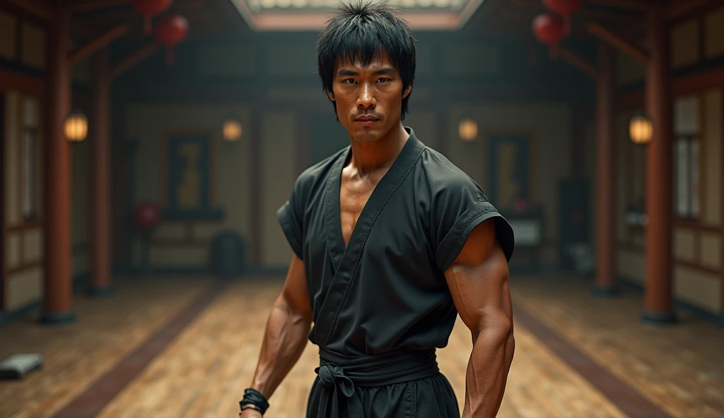 Jackie Chan, white hair, handsome man, muscle arena, battle tower
