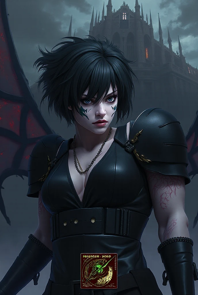 beautiful, masterpiece, best quality, extremely detailed face, perfect lighting, solo, 1girl, ryuuko, ryuk, matte eyeshadow, eyelashes, eyeliner, ultra shiny lips, (full lips: 1.2), makeup, blush, (skindentation), detailed clothing, beautifully detailed woman, matoi ryuuko, school uniform, black serafuku, hanging skirt, standing, award winning photography cowboy shot, ultra realistic
