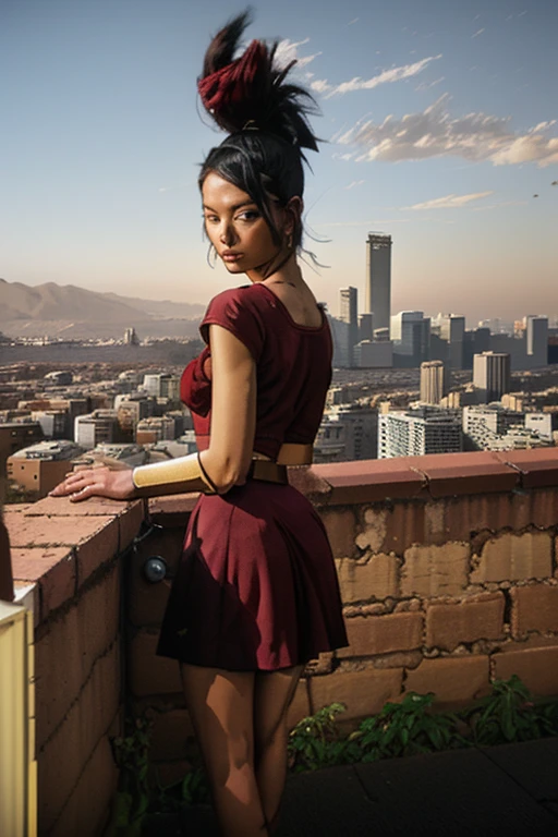 Illustrate The Last Surviving Beautiful Asian Woman, Red Lips, Thick Long ponytail Hair In A World Of Ruins, Standing With Crumbling Buildings Behind Her. She Stands Alone On The Roof Of A Decayed Building, Gazing Toward The Distant Horizon. Her Outfit Is Red Micro Bikini, G String Bikini, Big Breast, Curve Hourglass Body, Red High Heels,, And She Holds An Old Map She Found On Her Long Journey In Her Hands. Her Expression Mixes Loneliness With Determination, Embodying The Strength To Survive In A Harsh
Medieval europe village