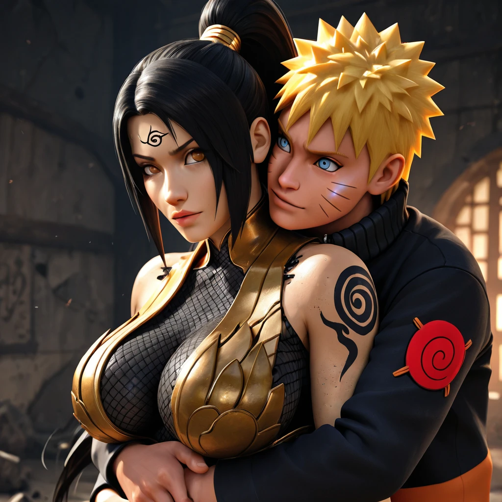 Naruto Uzumaki with a female body and a male head。