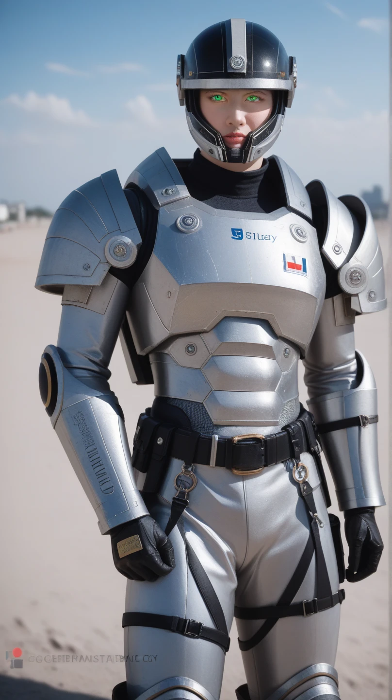 cptpower, scout, silver armour, helmet, post apocalyptic scene, <lora:Captain_Power_Style:1>